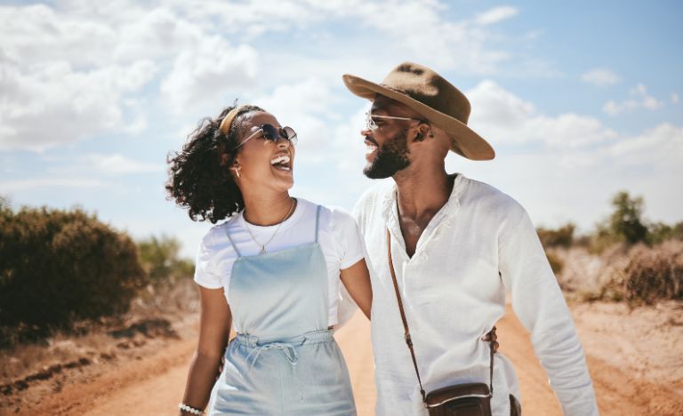 Man and woman walking